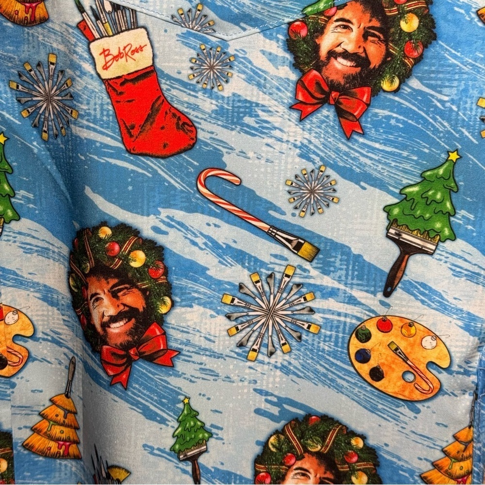 RSVLTS X Bob Ross Christmas Holiday Button Up Top Artsy Funky Men’s size Small - Picture 5 of 10